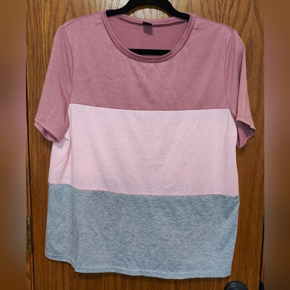 Women's Shein Pink & Gray Tee Shirt Top, Size L - Picture 1 of 3